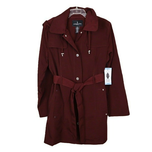 NWT London Fog Women Wine Detach Hood Trench Coat - Picture 2 of 9